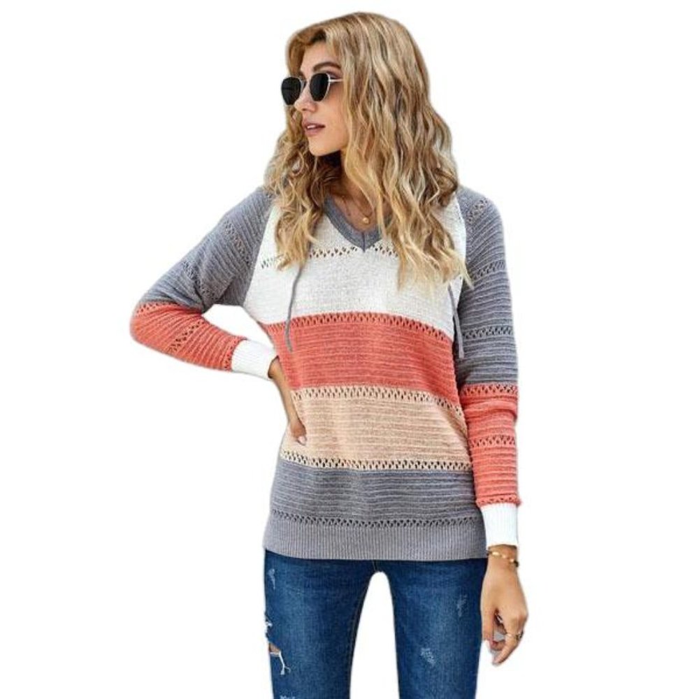 NWT Crocheted Color Block Sweater Hoodie